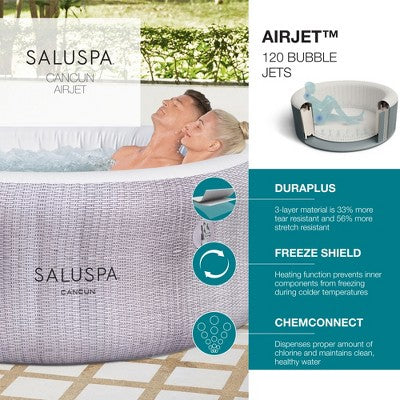  Bestway SaluSpa Cancun AirJet Inflatable Hot Tub With 120 Soothing Jets + Bestway SaluSpa Underwater Non Slip Pool And Spa Seat With Adjustable Legs
