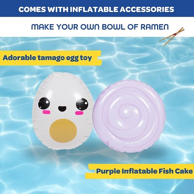  SCS Direct Aquamazing Large Inflatable Kiddie Pool - Cute Ramen Bowl Theme W Play Pillow Floats & Accessories -Measures 67" X 26" Family Sized