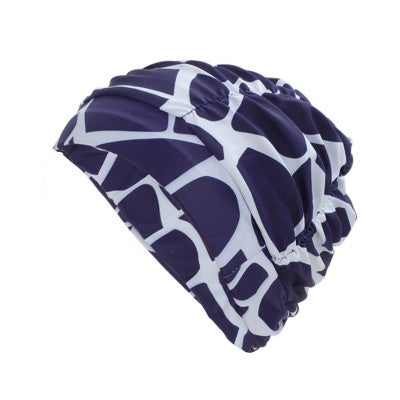  Unique Bargains Nylon Pleated Style Swimming Cap Navy Blue White 1 Pc