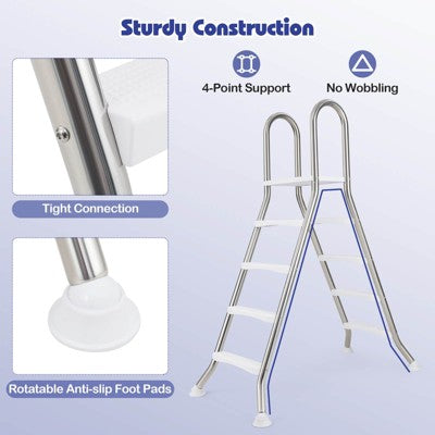  Costway 75.6" Above Ground Pool Ladder With Top Platform Non-slip Steps & Rounded Handrails