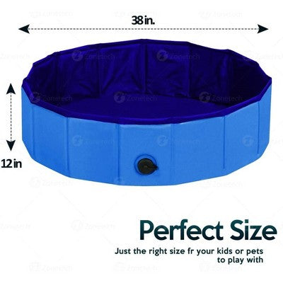  Zone Tech Foldable Pet Swimming Pool 38 Inch Blue Pet Pool With Drain Easy To Store Leakproof Tub For Indoor & Outdoor Great For Both Kids And Pets