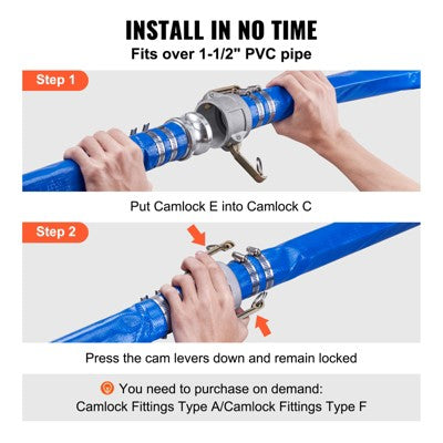  VEVOR Pool Drain Hose, 2 Inch By 50 Ft, Durable PVC Material, Includes Aluminum Camlock C & E Connectors And Clamps, Blue