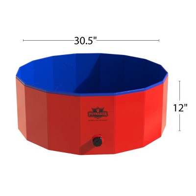  Dog Pool - Portable, Foldable 30.5-Inch Doggie Pool With Drain And Carry Bag - Pet Swimming Pool For Bathing Or Play By PETMAKER (Red)