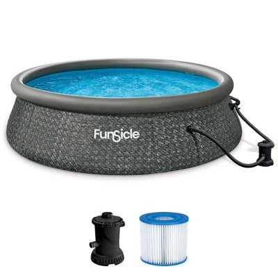  Funsicle QuickSet Round Inflatable Ring Top Outdoor Above Ground Swimming Pool Set With Pump And Cartridge Filter