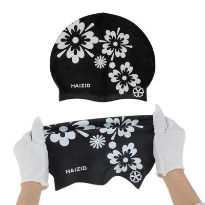  Unique Bargains Silicone Square Flower Pattern Waterproof Swim Cap 1 Pc