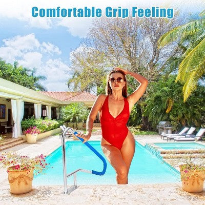  Pool Handrail, Durable 304 Stainless Steel With Non-Slip Blue Grip, Wide Stable Base, Easy Installation For Safe Pool Access