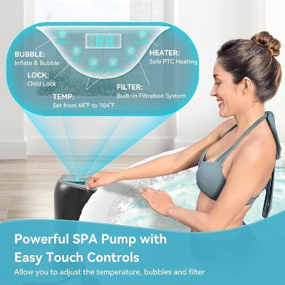  DoCred Inflatable Hot Tub With Air Jets, Heater Pump & Insulated Cover – Available In 2–4 Or 4–6 Person Sizes, Round Or Square Design