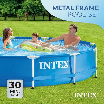  Intex 12 Foot By 30 Inch Framed Above Ground Swimming Pool With 42 Inch Tall Ladder, Maintenance Kit Vacuum Skimmer, And Secure Vinyl Pool Cover