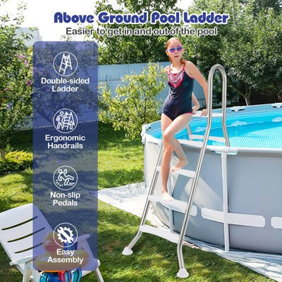  Costway 75.6" Above Ground Pool Ladder With Top Platform Non-slip Steps & Rounded Handrails