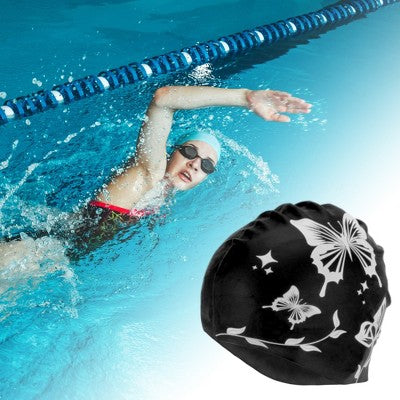  Unique Bargains Silicone Butterfly Vine Leaves Pattern Waterproof Swim Cap 1 Pc