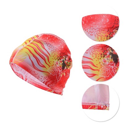  Unique Bargains Polyester Flower Pattern Swim Cap 5.91"x9.25" Pink Yellow 1 Pc