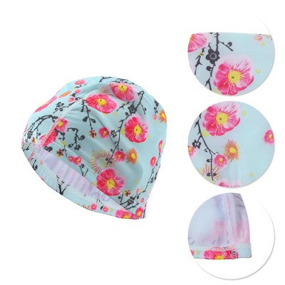  Unique Bargains Elasticity Plum Blossoms Pattern Swim Cap 5.91"x9.25" 1 Pc