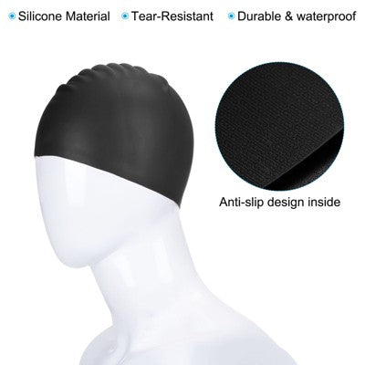  Unique Bargains Silicone Waterproof Non-Slip High-Stretch Swim Caps 2 Pcs