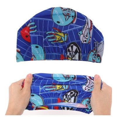  Unique Bargains Polyester Football Pattern Swim Cap 5.91"x8.27" Blue Red 1 Pc