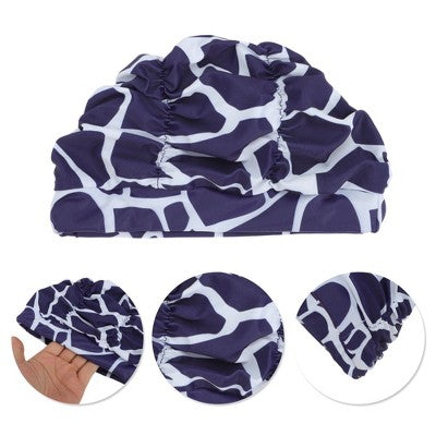 Unique Bargains Nylon Pleated Style Swimming Cap Navy Blue White 1 Pc