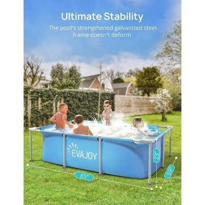  Evajoy 85in X 23in X 59in Metal Frame Rectangular Swimming Pool Set