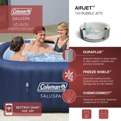  Bestway Coleman Hawaii AirJet Hot Tub + Bestway SaluSpa Underwater Non Slip Pool And Spa Seat With Adjustable Legs, Gray (2 Pack)