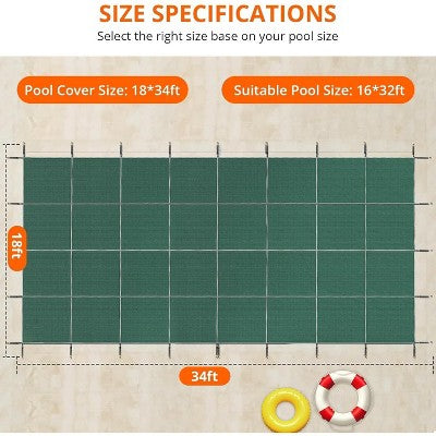  Ultra-Dense Safety Pool Cover 18x34ft For Inground Pools With Center Steps, Includes Installation Tools, Secure And Durable Pool Protection