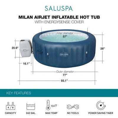  Bestway SaluSpa Milan AirJet Inflatable Hot Tub With Set Of 2 Non Slip Pool And Spa Seat And Padded Headrest Pillow With Adjustable Strap, Gray