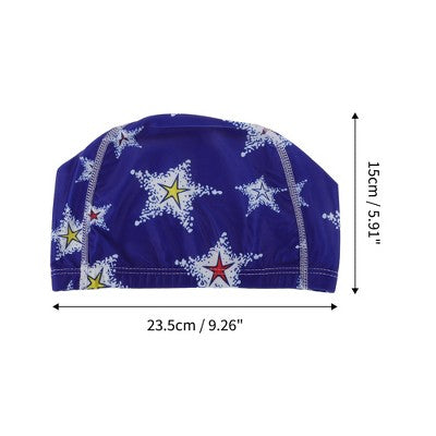  Unique Bargains Polyester Large Stars Pattern Swim Cap 5.91"x9.25" Blue White 1 Pc