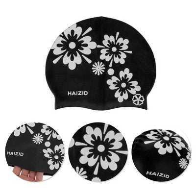  Unique Bargains Silicone Square Flower Pattern Waterproof Swim Cap 1 Pc