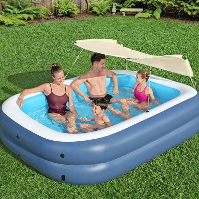 Bestway H2OGO! 8 Foot 4 Inch By 70 Inch Summer Bliss Shaded Inflatable Family Pool With 2 Quick Release Valves And Repair Patch For Kids Ages 6 Above