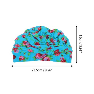  Unique Bargains Polyester Peony Flower Pattern Swim Cap 5.91"x9.25" Lake Blue Red 1 Pc