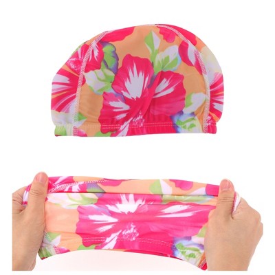 Unique Bargains Polyester Flower Pattern Swim Cap 5.91"x9.25" Rose Red 1 Pc