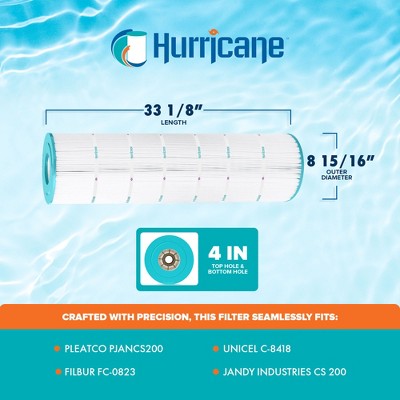  Hurricane 4 Pack HF8418-01 Advanced Pool Filter Cartridge Replacement For PJANCS200, Unicel C-8418, Filbur FC-0823, Jandy Industries CS 200