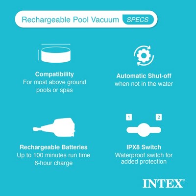  Intex ZR200 Rechargeable Cordless Swimming Pool And Spa Vacuum Cleaner  With Telescoping Handle And 2 Interchangeable Brush Heads