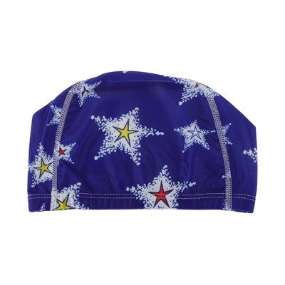  Unique Bargains Polyester Large Stars Pattern Swim Cap 5.91"x9.25" Blue White 1 Pc