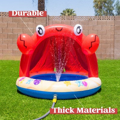  Joyfy Inflatable Sprinkler, Kiddie Swimming Pool, Crab Inflatable Splash Pool With Canopy And Sprinkler, Toddler Outdoor Summer Water Pool Toys