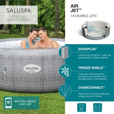  Bestway Coleman Honolulu AirJet Inflatable Hot Tub With EnergySense Cover, 2-Pack SaluSpa Spa Seat And 2 Sets Of SaluSpa Padded Headrest Pillows