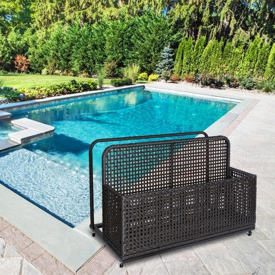  Poolside Rattan Storage Box With Rolling Wheels | 43.3" L X 22.5" W X 28.7" H | Versatile For Poolsides