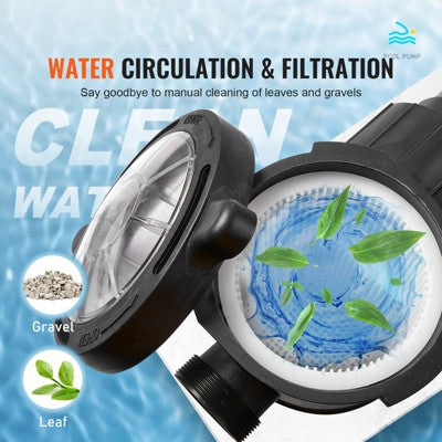  VEVOR Above Ground Pool Pump, 1HP, 80 GPM Max. Flow Single Speed Swimming Pool Pump, 120V 3450 RPM 36 Ft Max. Head Lift Pool Pump