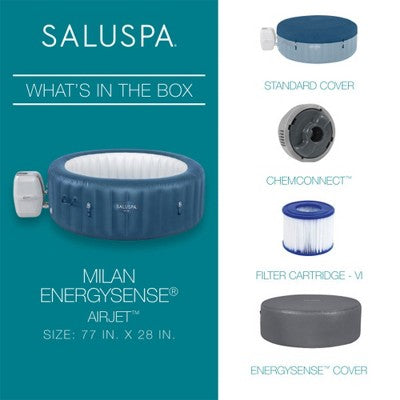  Bestway SaluSpa Milan AirJet Inflatable Hot Tub With EnergySense Cover, Blue + Bestway SaluSpa Underwater Non Slip Pool & Spa Seat (2 Pack)
