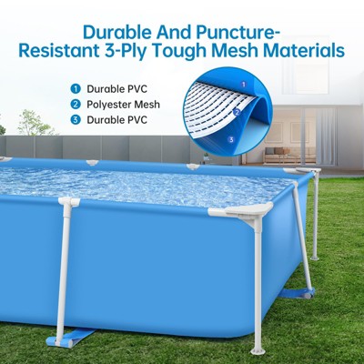  Above Ground Pool Set, Round Or Rectangular Frame Swimming Pool, Outdoor Backyard Family Pool, Corrosion & Puncture Resistant, Includes Filter & Pump