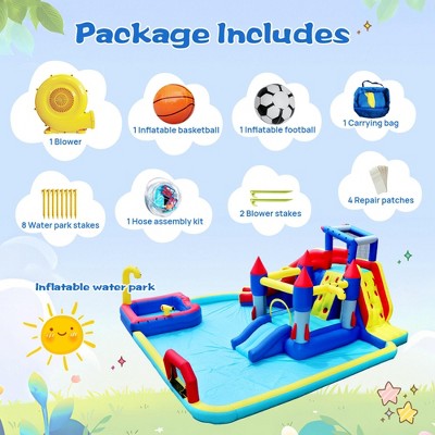  NAYSAYE Above Ground Pool Inflatable Water Park Slide Bounce House Multi Activity For Garden Fun, Multicolor, 17.9"*17.70"*33.40"