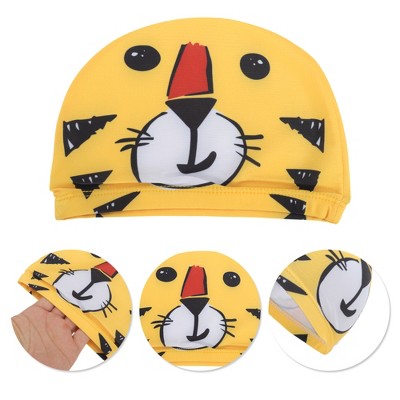  Unique Bargains Kid's Polyester Tigers Pattern Swim Cap Yellow Black 1 Pc