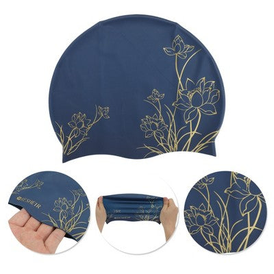  Unique Bargains Silicone Waterproof Lotus Print Swim Cap 1 Pc