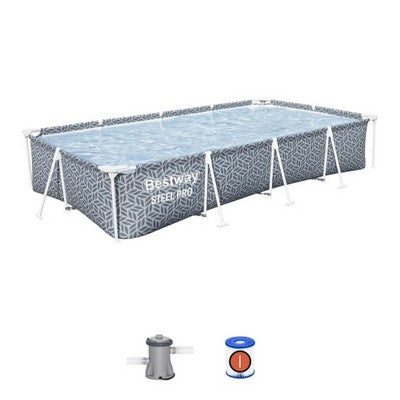  Bestway Steel Pro Rectangular Swimming Pool Above Ground Outdoor Backyard Framed Pool Set With 330 Gallon Filter Pump, 12' X 6' 7" X 26", Gray