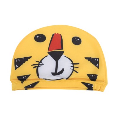  Unique Bargains Kid's Polyester Tigers Pattern Swim Cap Yellow Black 1 Pc