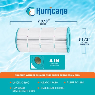  Hurricane Replacement Spa Filter Cartridge For Unicel C-8600, PA80, Filbur FC-1280, Hayward Star-Clear II C800, & Star-Clear II C1500, White, 3 Pack