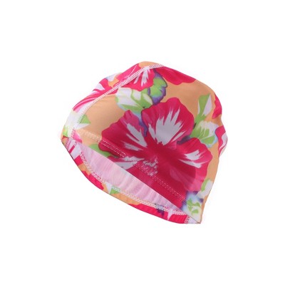  Unique Bargains Polyester Flower Pattern Swim Cap 5.91"x9.25" Rose Red 1 Pc