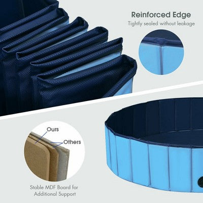  Costway 63'' Foldable Dog Pet Pool Kiddie Bathing Tub Indoor Outdoor Leakproof Portable Blue\Red