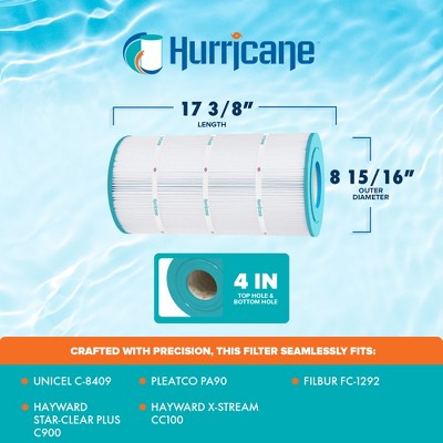  Hurricane Replacement Spa Filter Cartridge For Unicel C-8409, PA90, Filbur FC-1292, Hayward Star-Clear Plus C900, And Hayward X-Stream CC100, 4 Pack