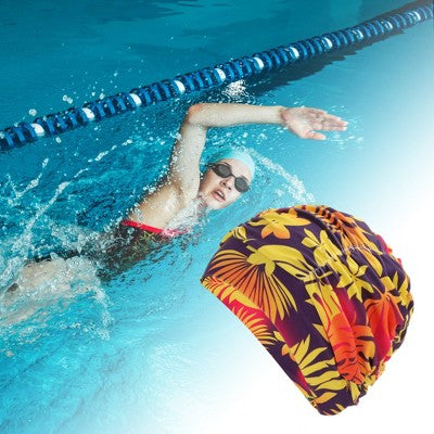  Unique Bargains Nylon Leaves Pattern Swimming Cap Orange Yellow 1 Pc