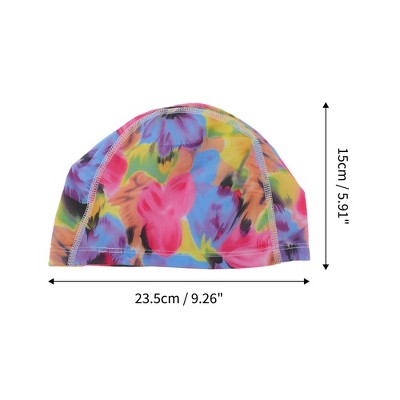  Unique Bargains Polyester Flower Pattern Swim Cap 5.91"x9.25" Pink Blue Yellow 1 Pc