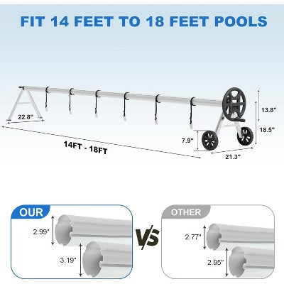  Heavy-Duty Aluminum Pool Cover Reel System, Rust-Resistant Frame With Upgraded Bearings, Designed For Inground Pools, Easy Rolling Operation