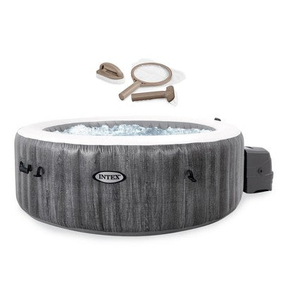  INTEX 28439EP PureSpa Plus Greywood Inflatable Hot Tub Bubble Jet Spa And Maintenance Accessory Kit With Brush, Skimmer And Scrubber